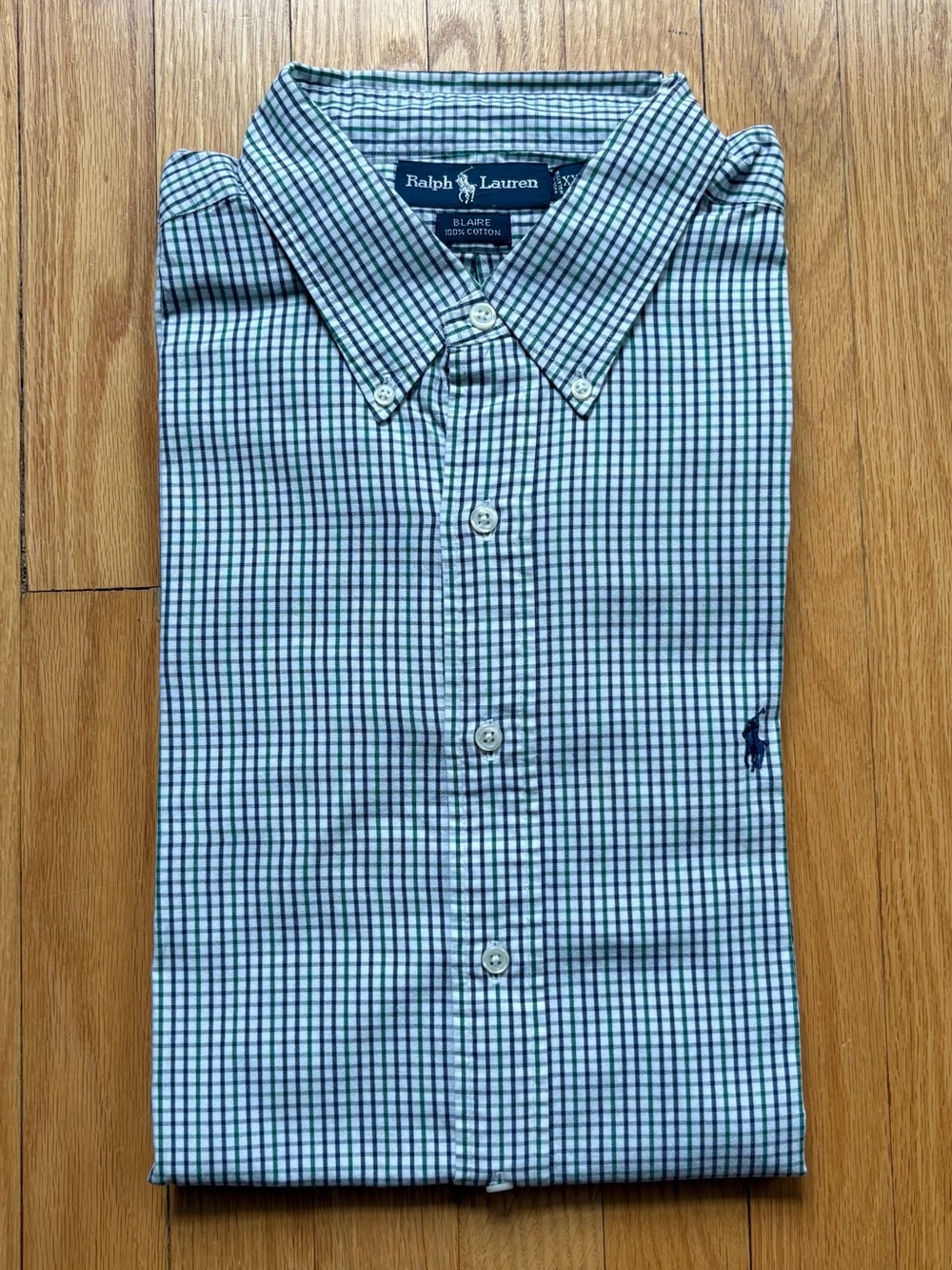 Polo Ralph Lauren Mens Long Sleeve Oxford Blaire 2XL White Blue Green Checks